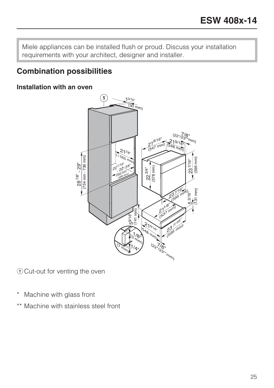 Esw 408x-14 25, Combination possibilities | Miele ESW 408X-14 User Manual | Page 25 / 44