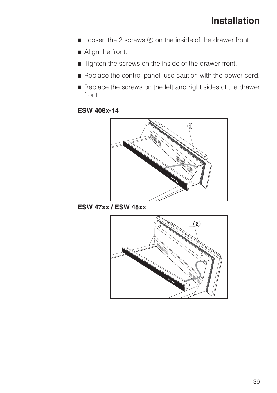Installation | Miele ESW 408X-14 User Manual | Page 39 / 44