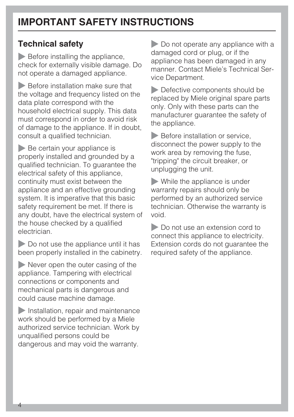 Important safety instructions | Miele ESW 408X-14 User Manual | Page 4 / 44