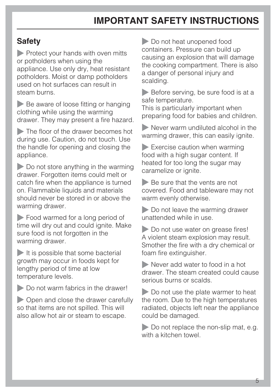 Important safety instructions | Miele ESW 408X-14 User Manual | Page 5 / 44