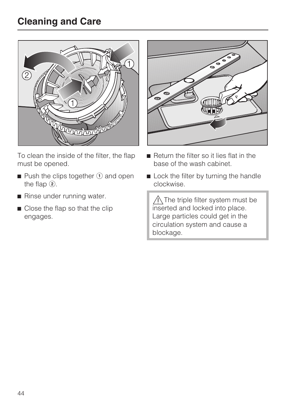 Cleaning and care | Miele G 1182 User Manual | Page 44 / 56