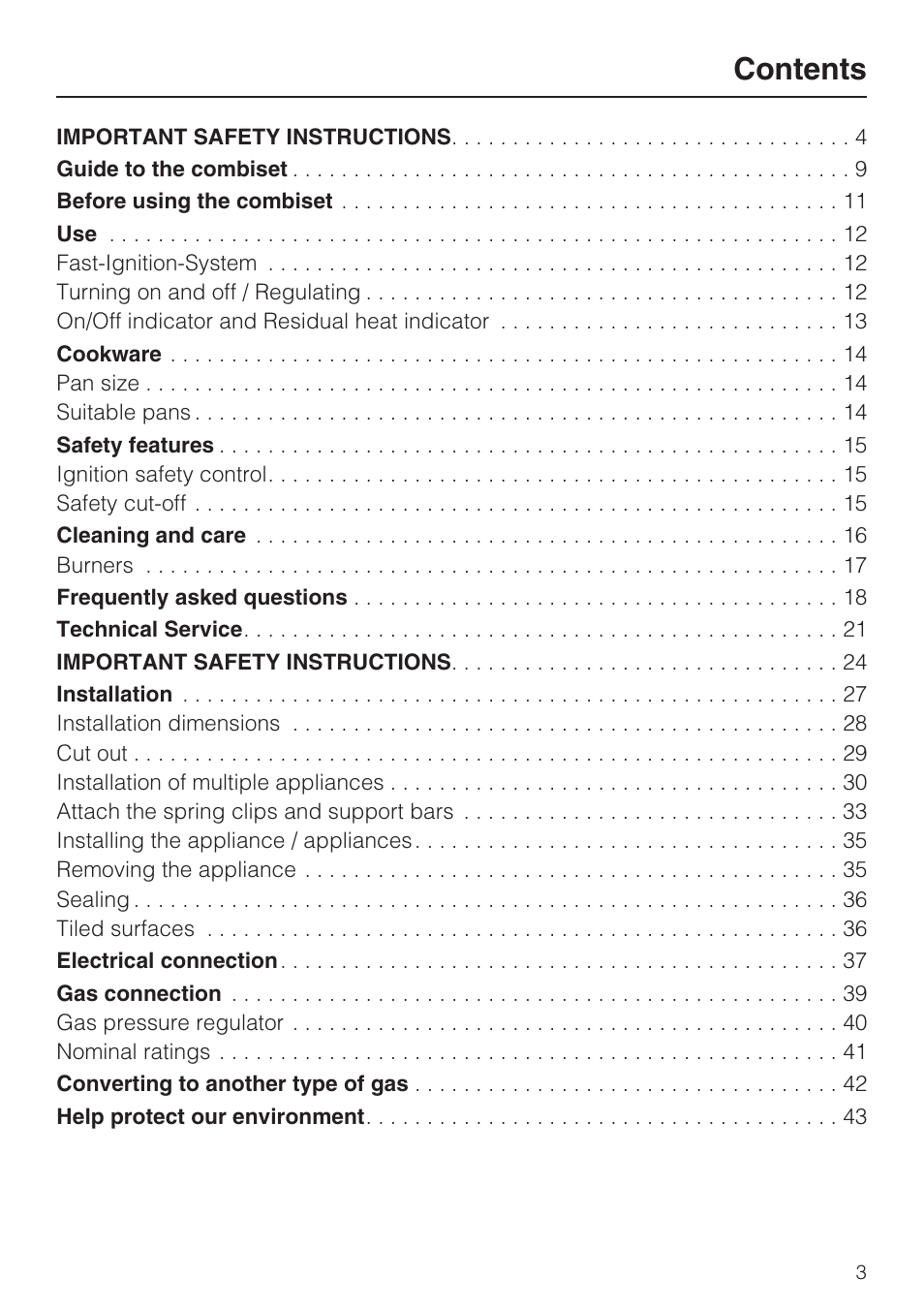 Miele GAS COMBISET CS 1012 User Manual | Page 3 / 44