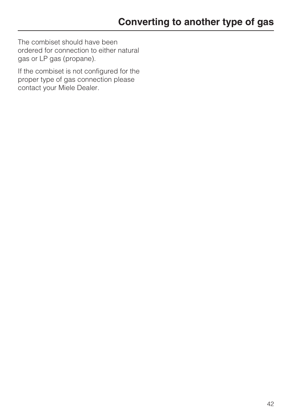 Converting to another type of gas 42, Converting to another type of gas | Miele GAS COMBISET CS 1012 User Manual | Page 42 / 44