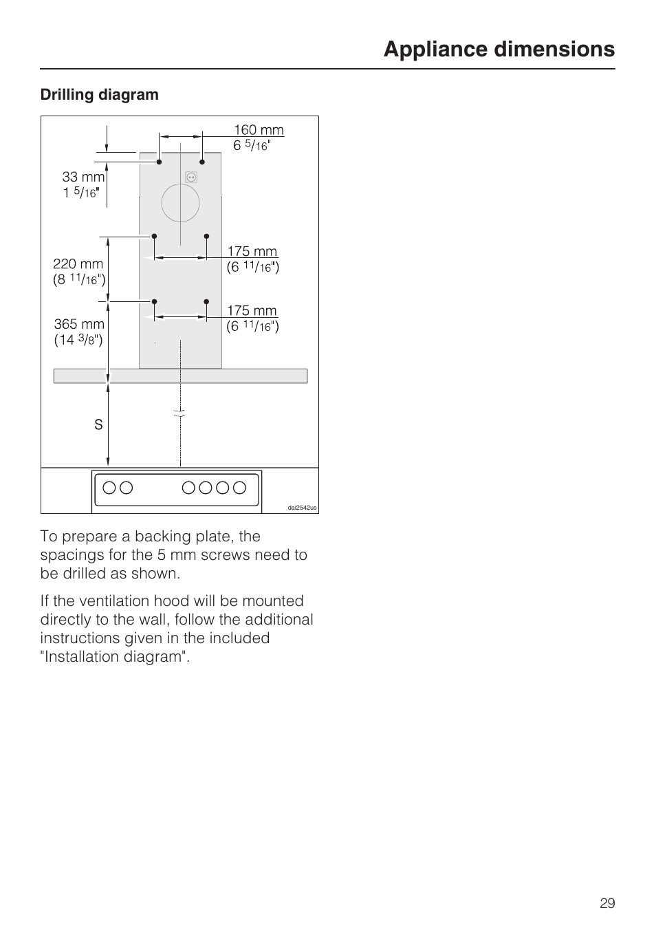 Appliance dimensions | Miele DA 6290 W User Manual | Page 29 / 40