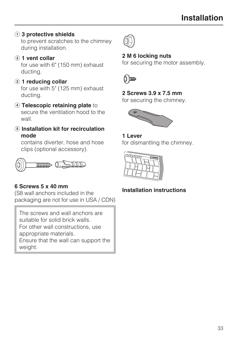 Installation | Miele DA 6290 W User Manual | Page 33 / 40