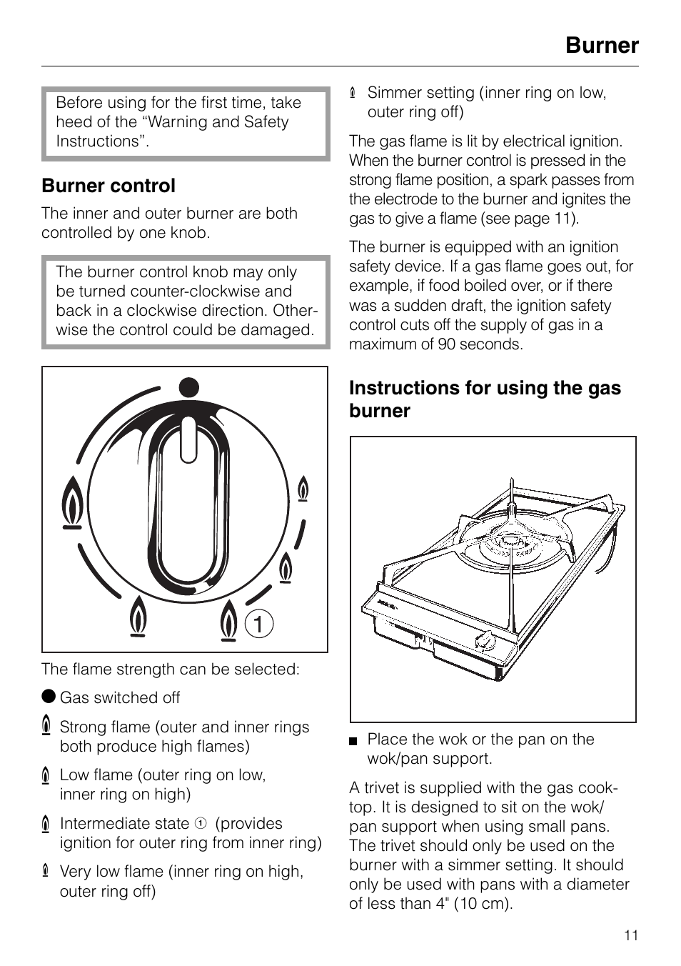 Burner | Miele GAS KM 81-2 User Manual | Page 11 / 44
