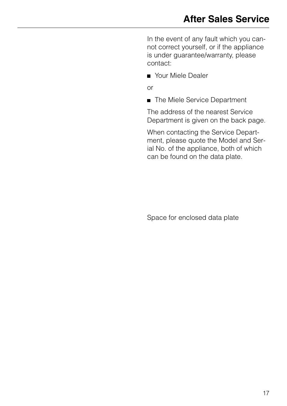 After sales service | Miele GAS KM 81-2 User Manual | Page 17 / 44