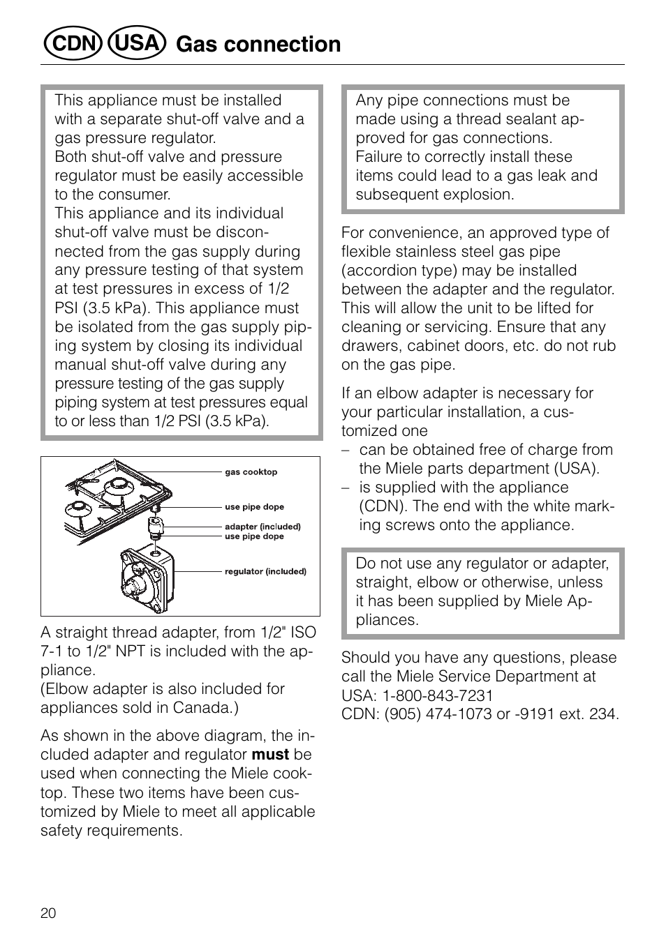Gas connection | Miele GAS KM 81-2 User Manual | Page 20 / 44