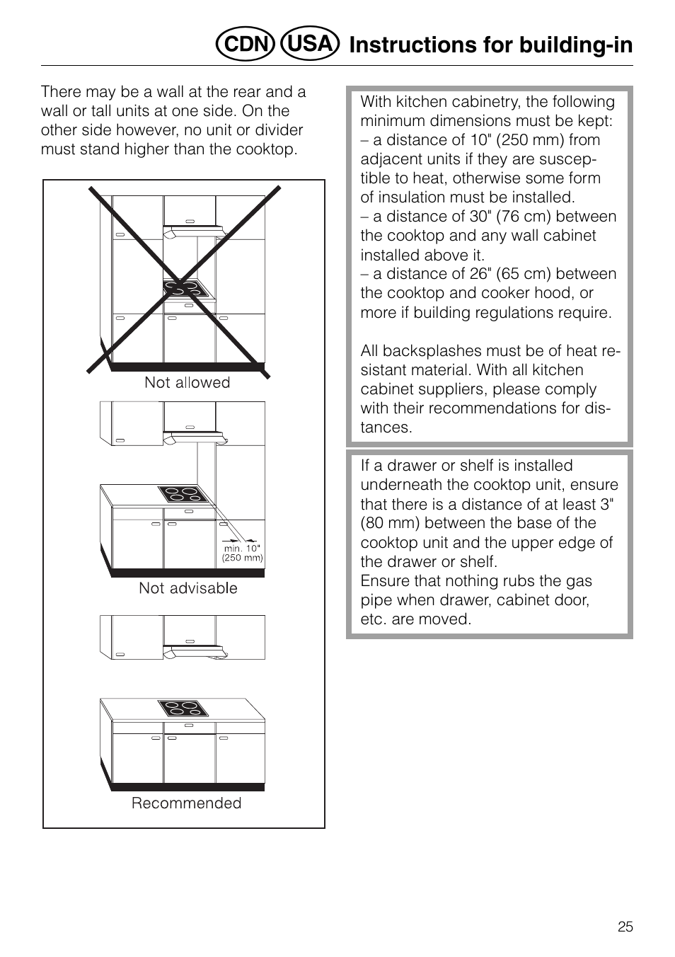 Instructions for building-in | Miele GAS KM 81-2 User Manual | Page 25 / 44