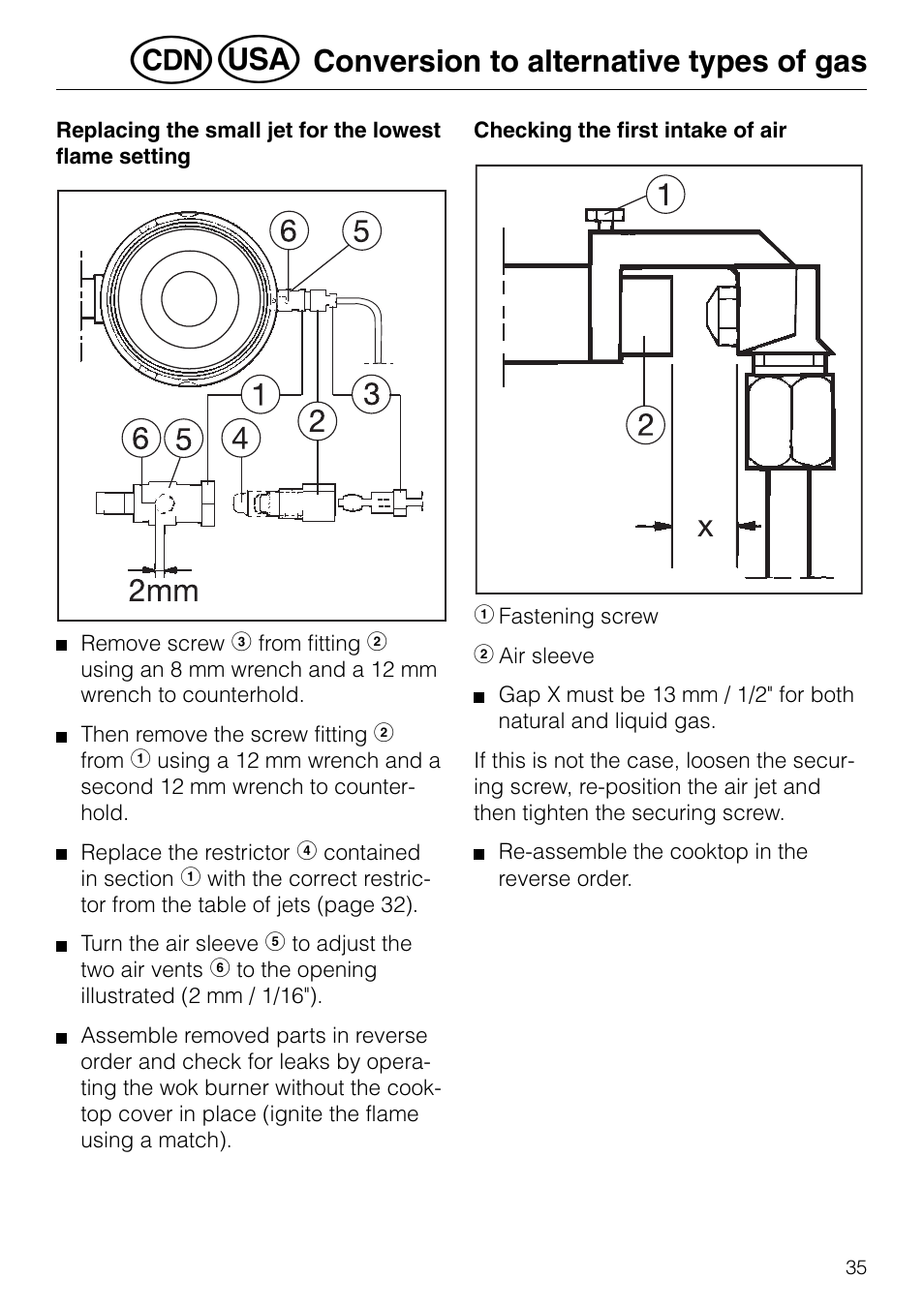 Conversion to alternative types of gas | Miele GAS KM 81-2 User Manual | Page 35 / 44