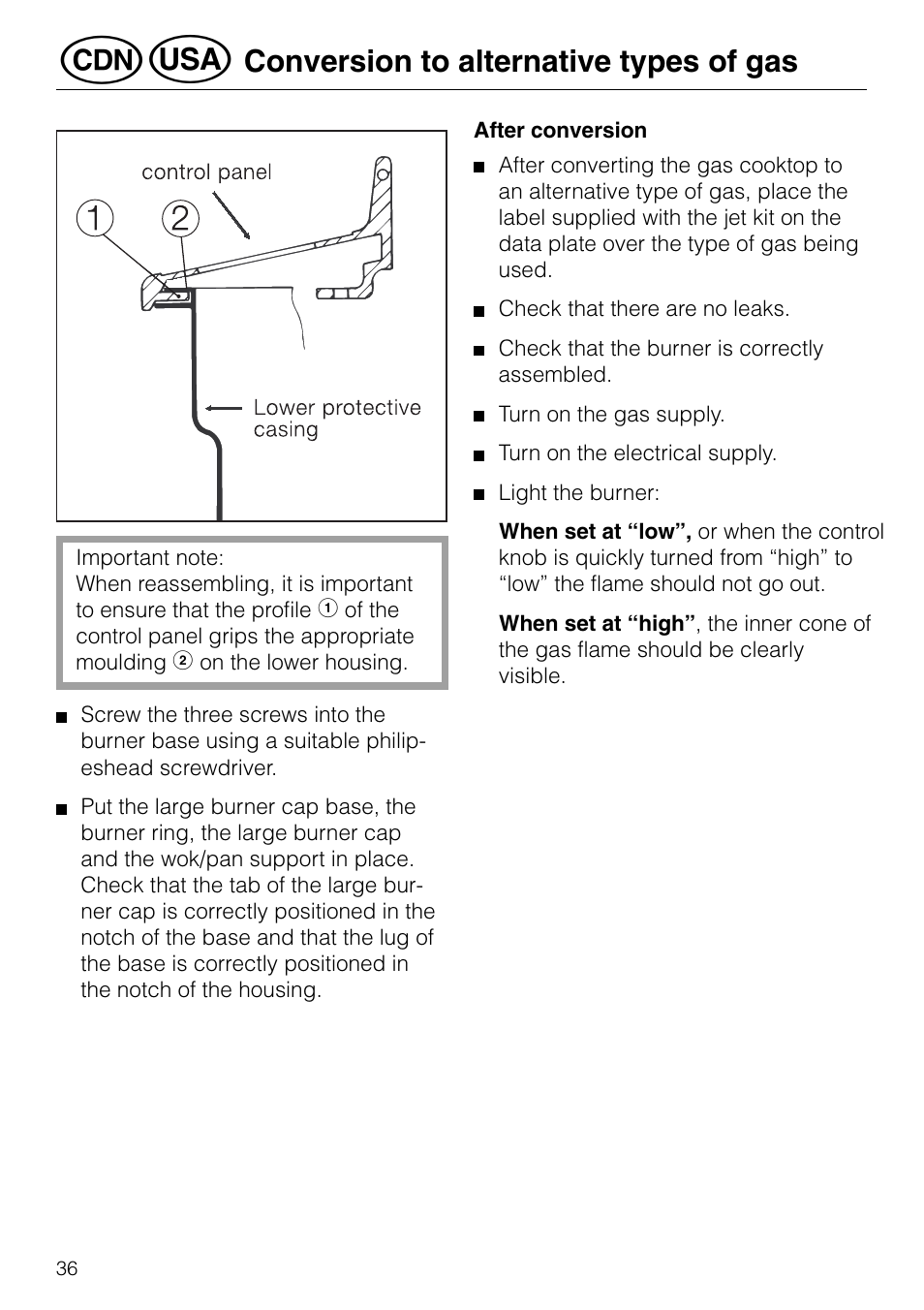 Conversion to alternative types of gas | Miele GAS KM 81-2 User Manual | Page 36 / 44