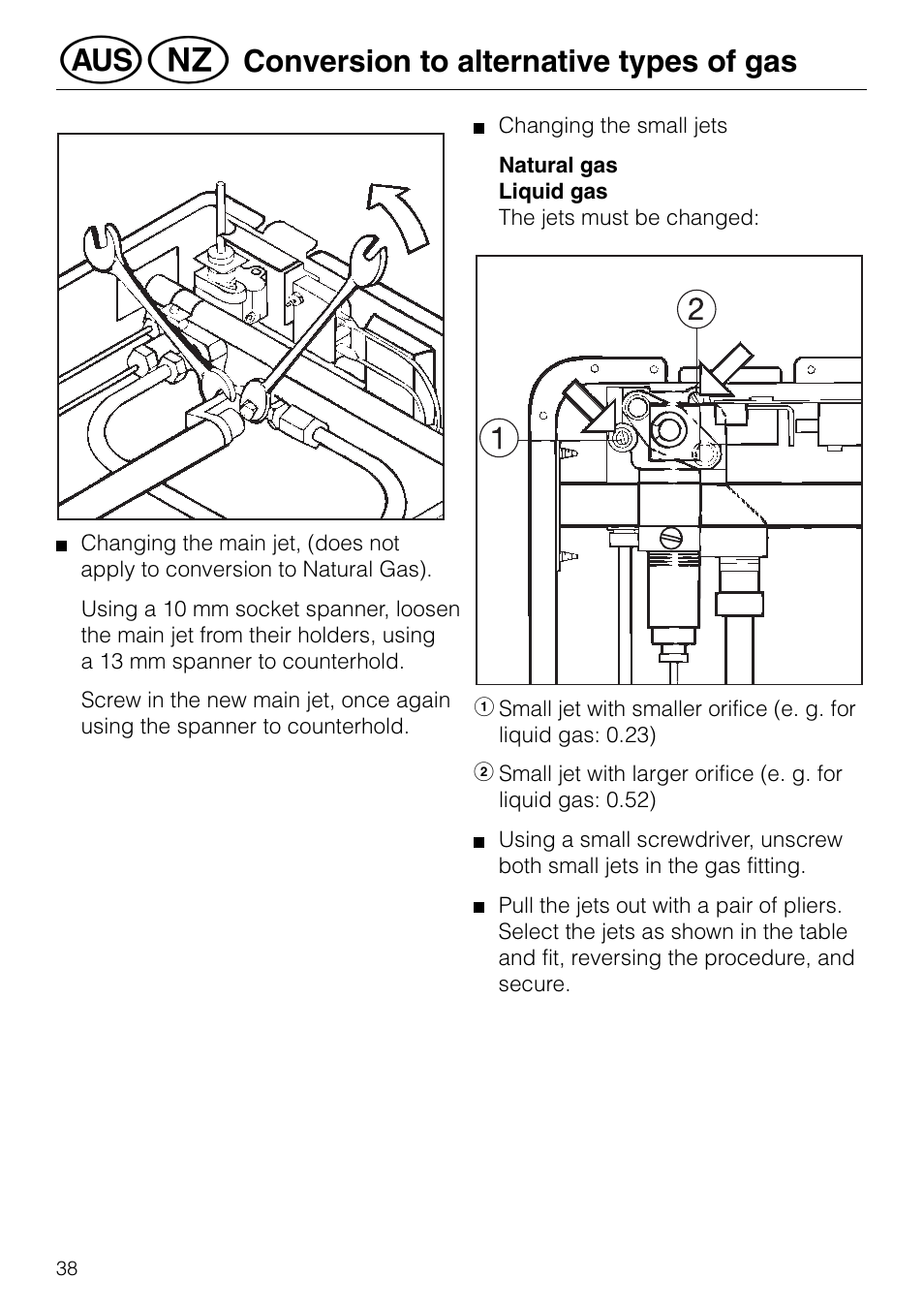 Conversion to alternative types of gas | Miele GAS KM 81-2 User Manual | Page 38 / 44