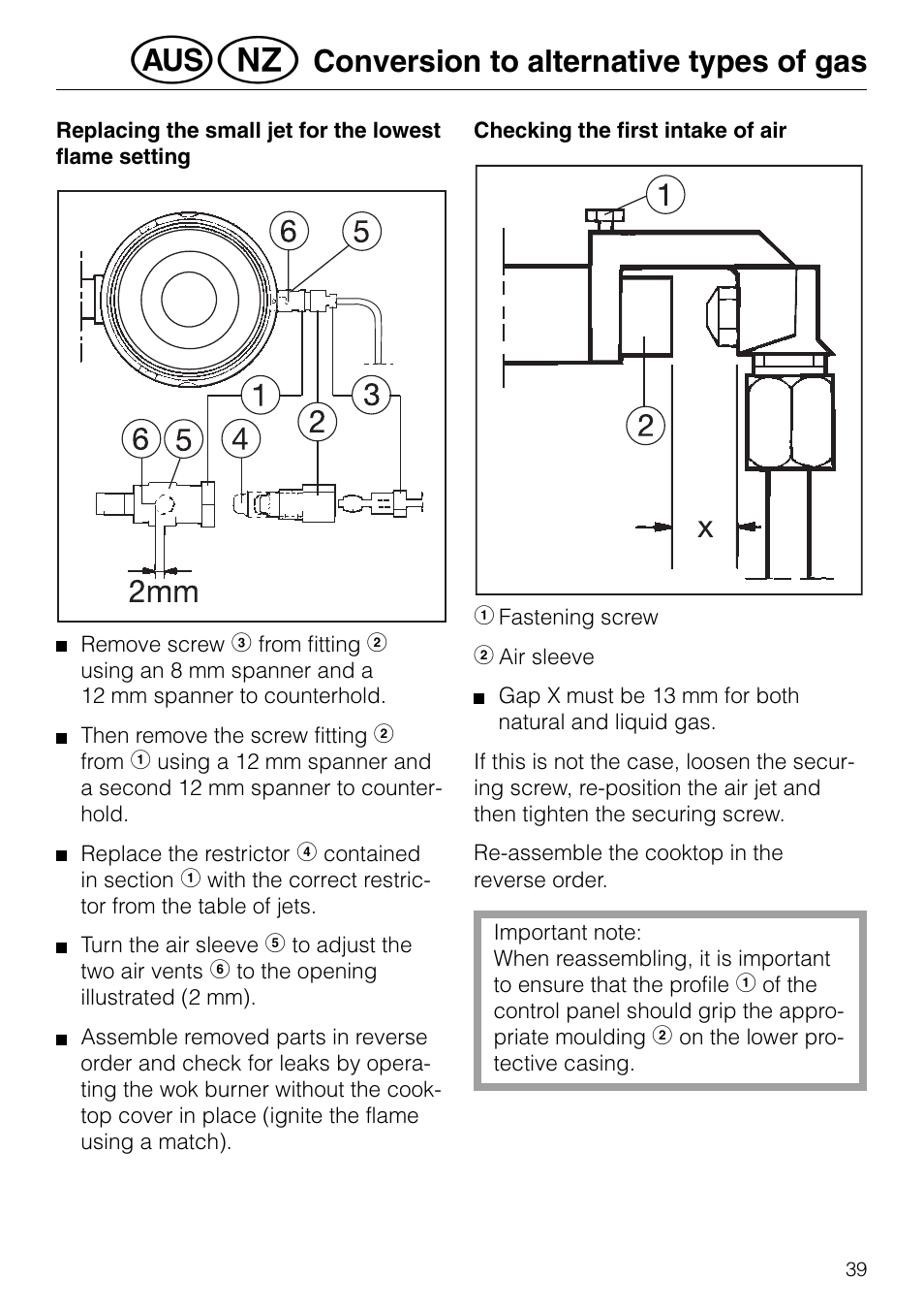 Conversion to alternative types of gas | Miele GAS KM 81-2 User Manual | Page 39 / 44
