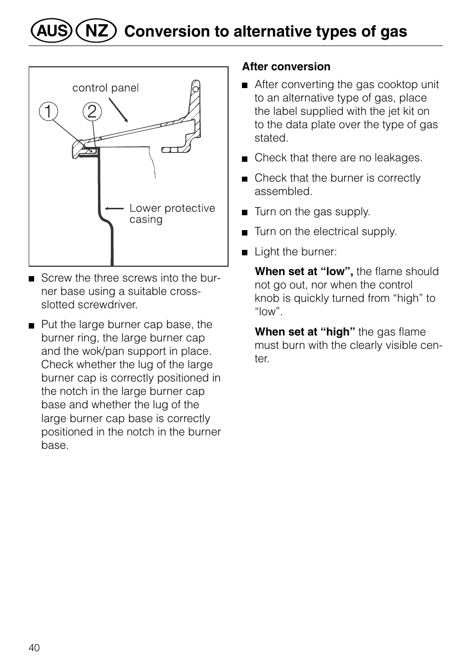 Conversion to alternative types of gas | Miele GAS KM 81-2 User Manual | Page 40 / 44