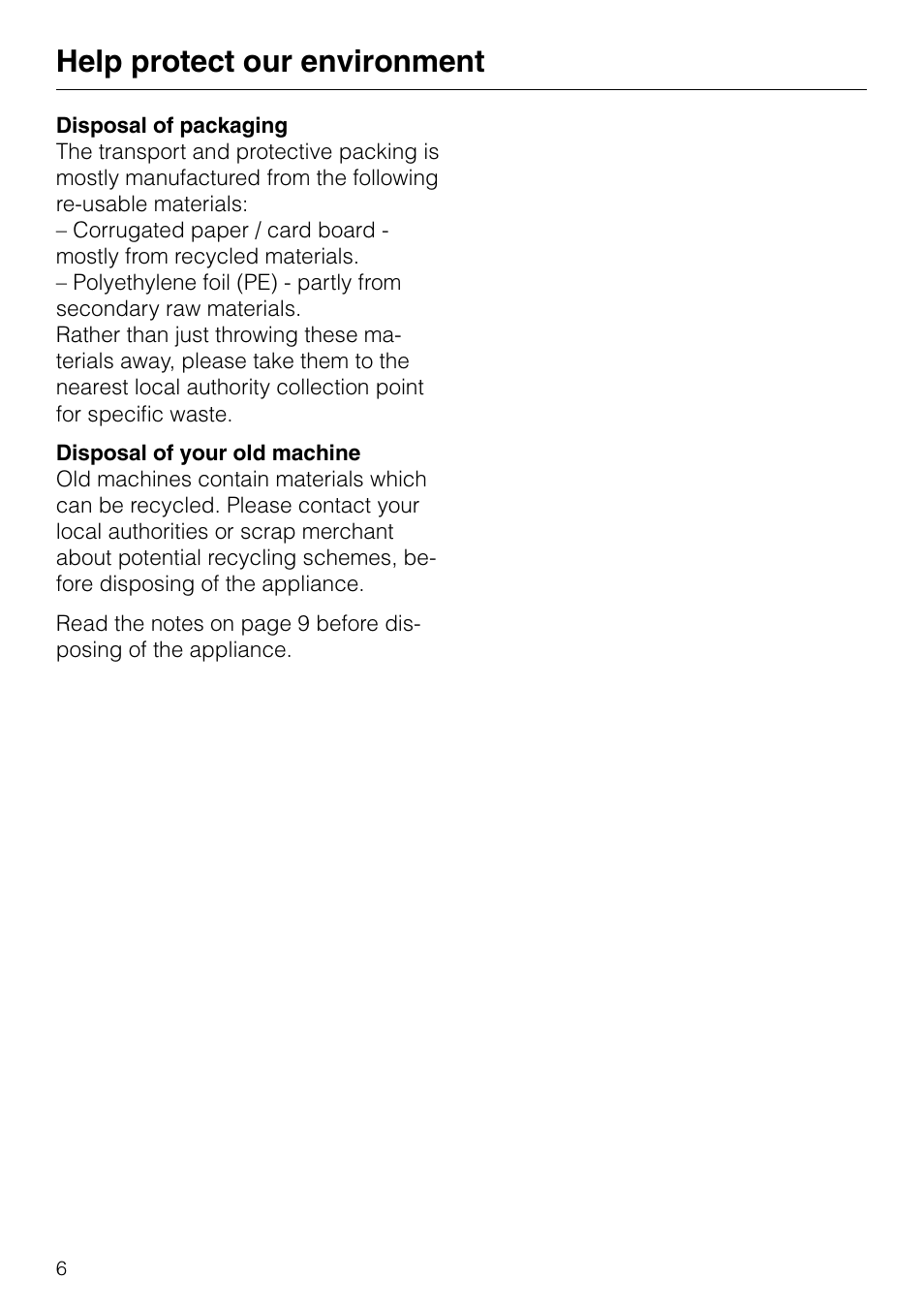 Help protect our environment | Miele GAS KM 81-2 User Manual | Page 6 / 44