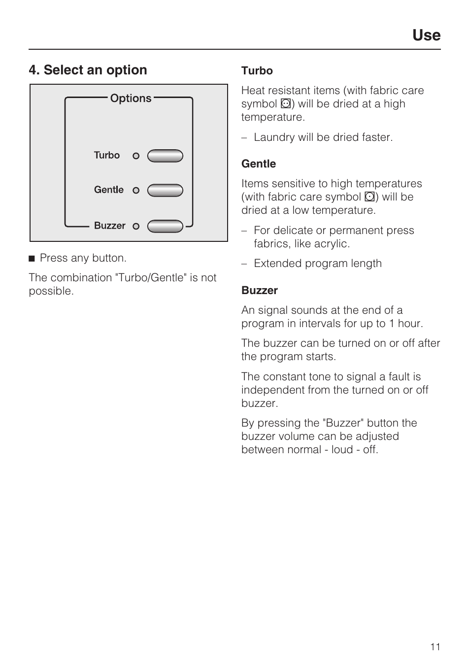 Select an option 11, Select an option | Miele TOUCHTRONIC T 9802 User Manual | Page 11 / 44