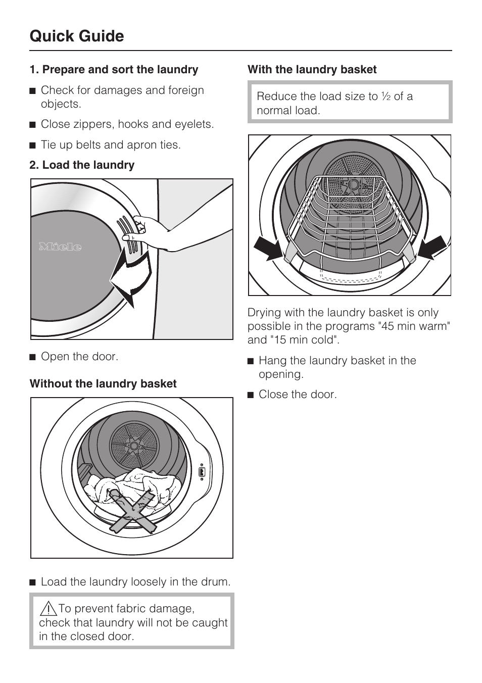 Quick guide | Miele TOUCHTRONIC T 9802 User Manual | Page 22 / 44