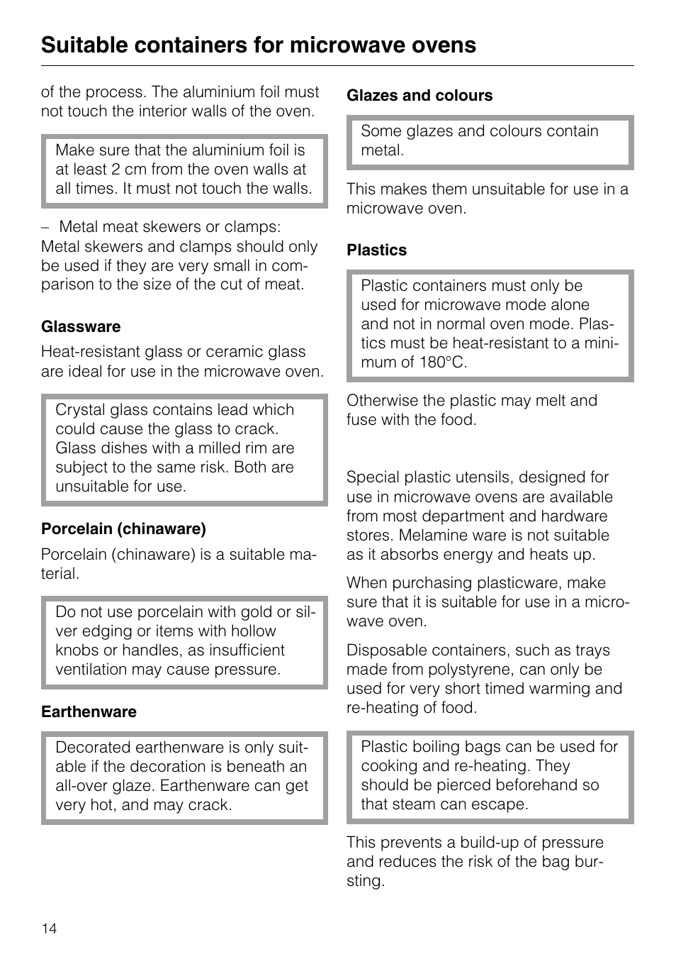 Suitable containers for microwave ovens | Miele M 636 EG User Manual | Page 14 / 44