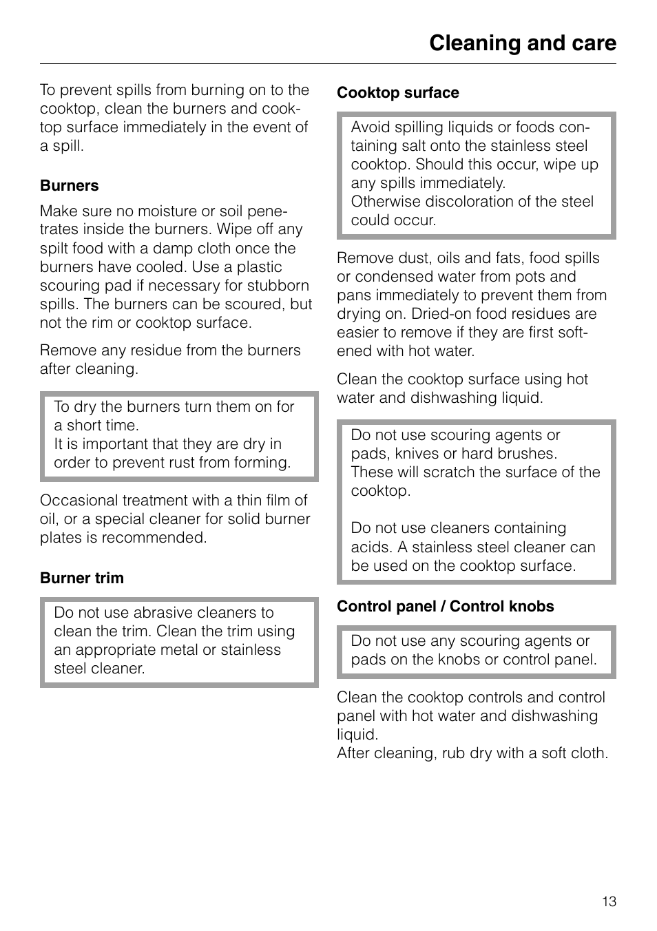 Cleaning and care | Miele KM82-2 User Manual | Page 13 / 24