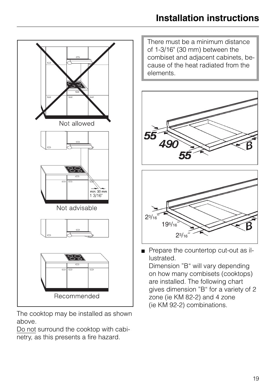 Installation instructions | Miele KM82-2 User Manual | Page 19 / 24