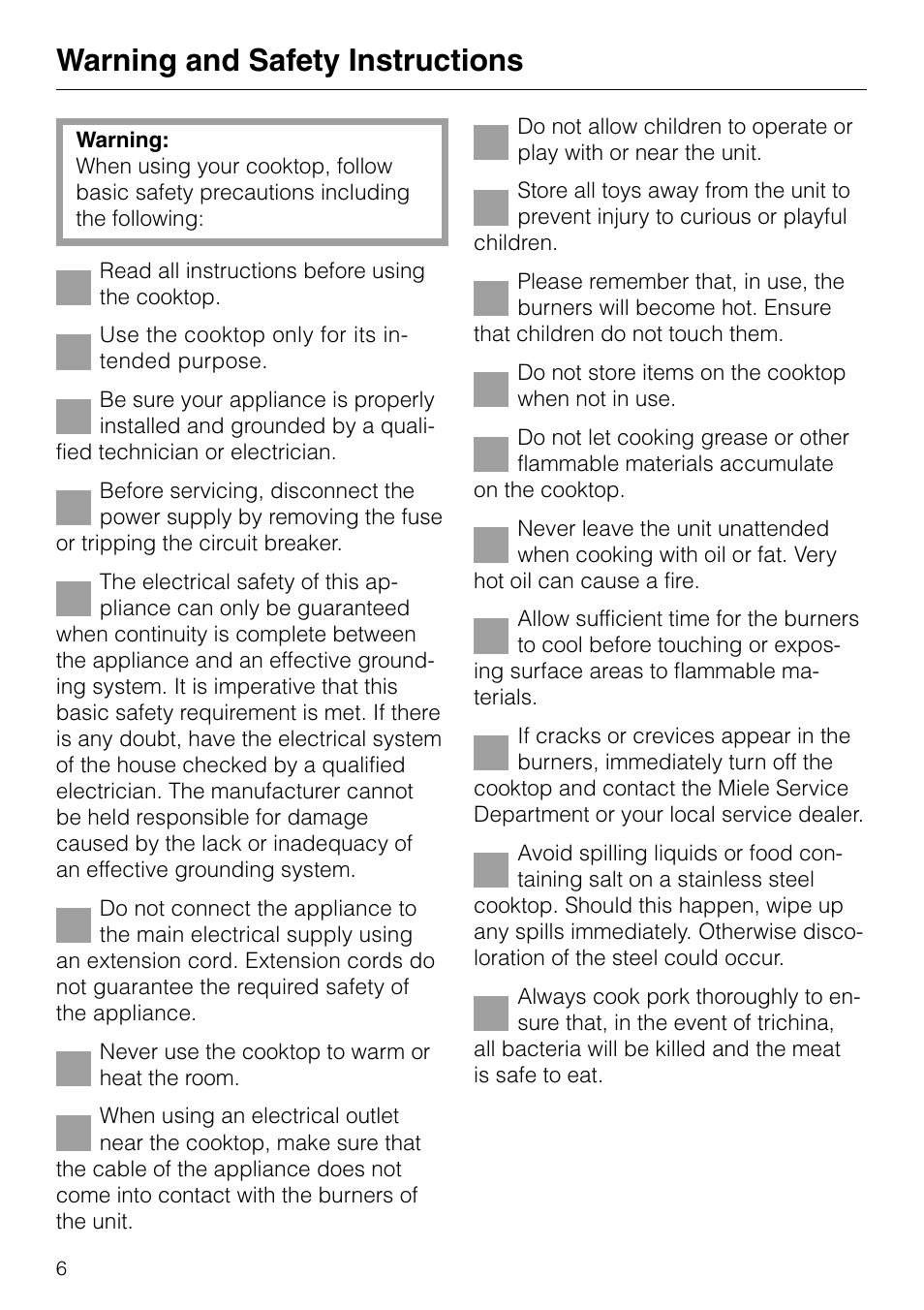 Warning and safety instructions | Miele KM82-2 User Manual | Page 6 / 24