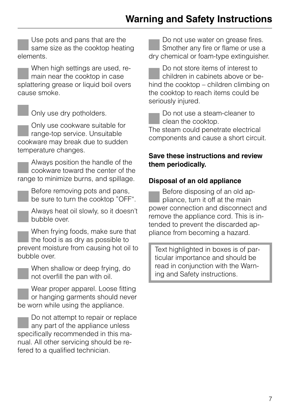 Warning and safety instructions | Miele KM82-2 User Manual | Page 7 / 24
