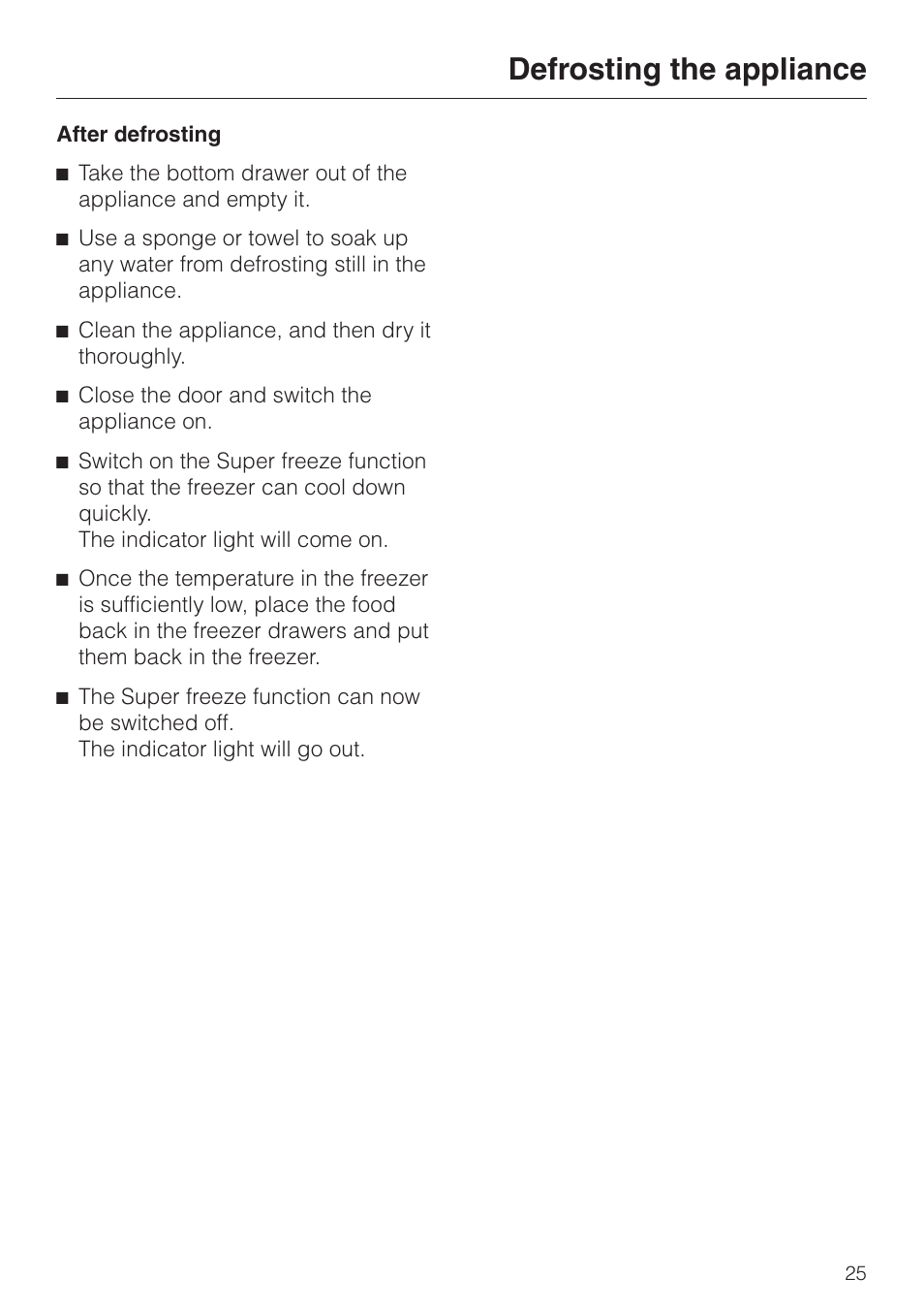 Defrosting the appliance | Miele F 456 i-3 User Manual | Page 25 / 48