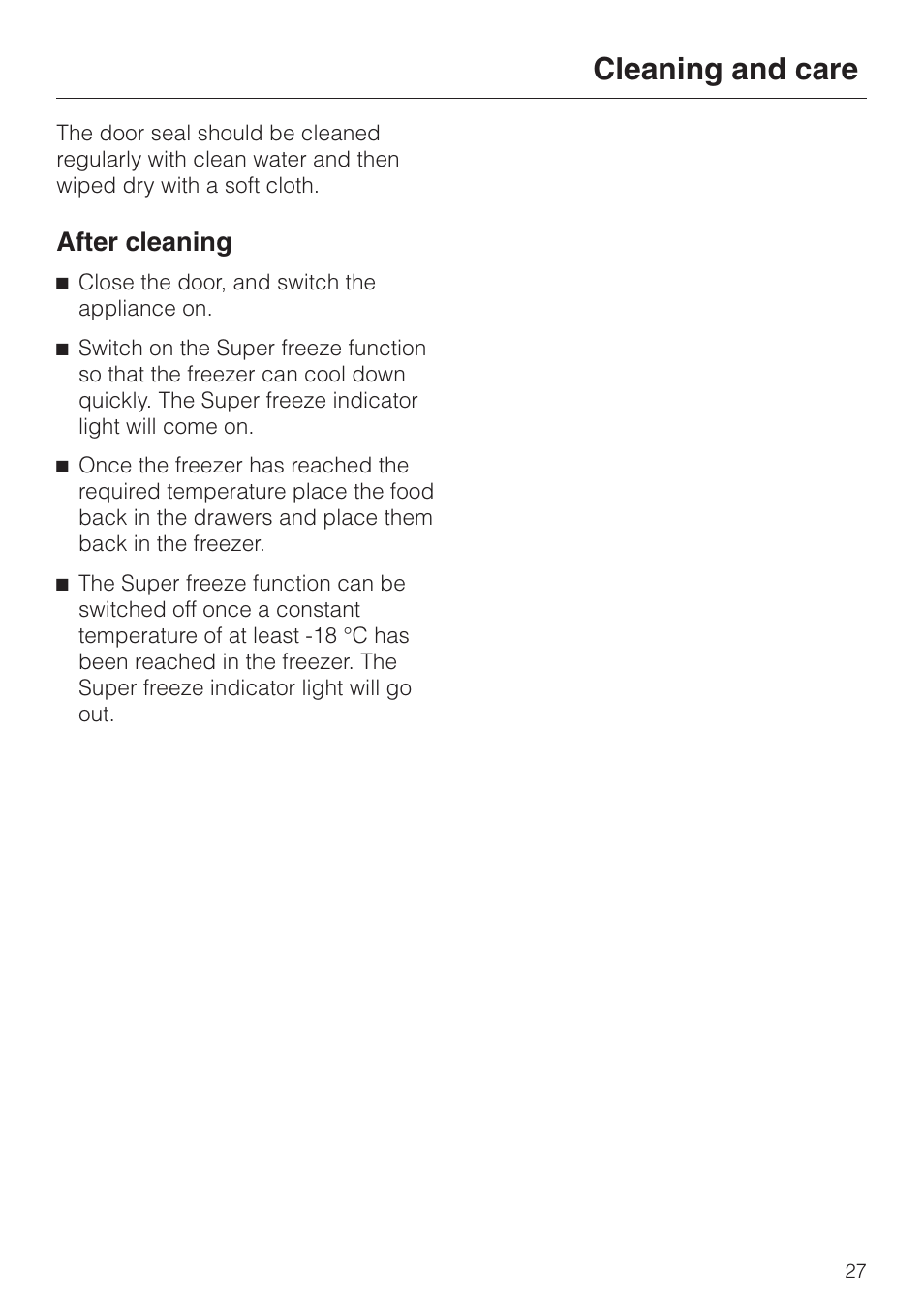 Cleaning and care, After cleaning | Miele F 456 i-3 User Manual | Page 27 / 48
