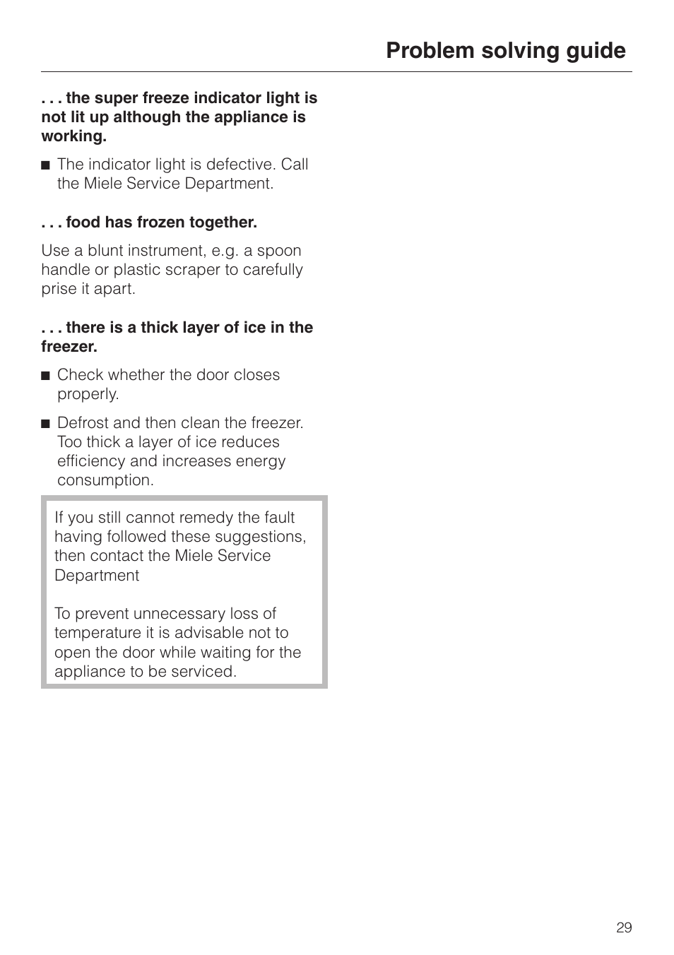 Problem solving guide | Miele F 456 i-3 User Manual | Page 29 / 48