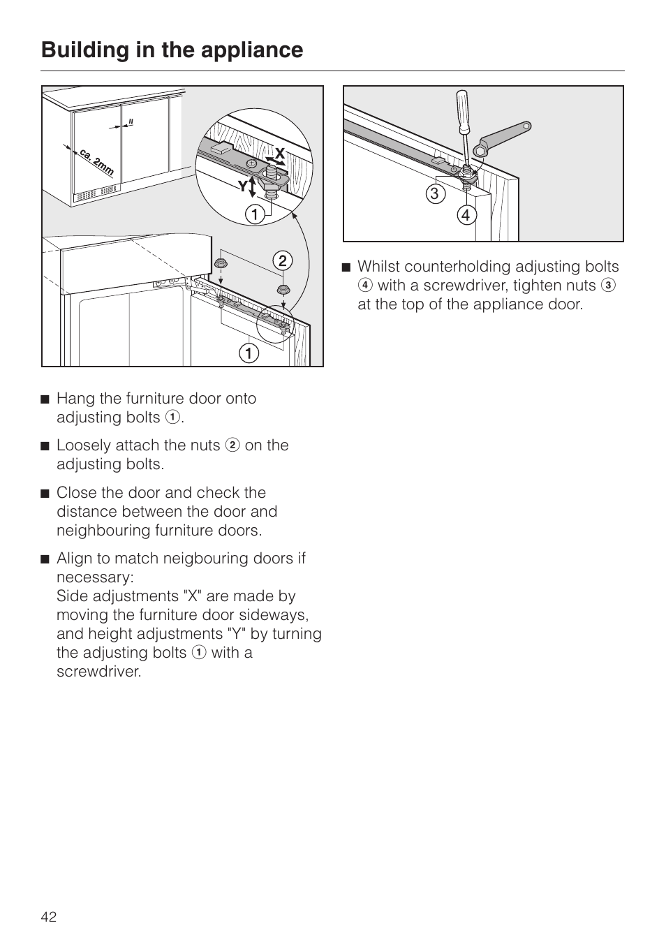 Building in the appliance | Miele F 456 i-3 User Manual | Page 42 / 48