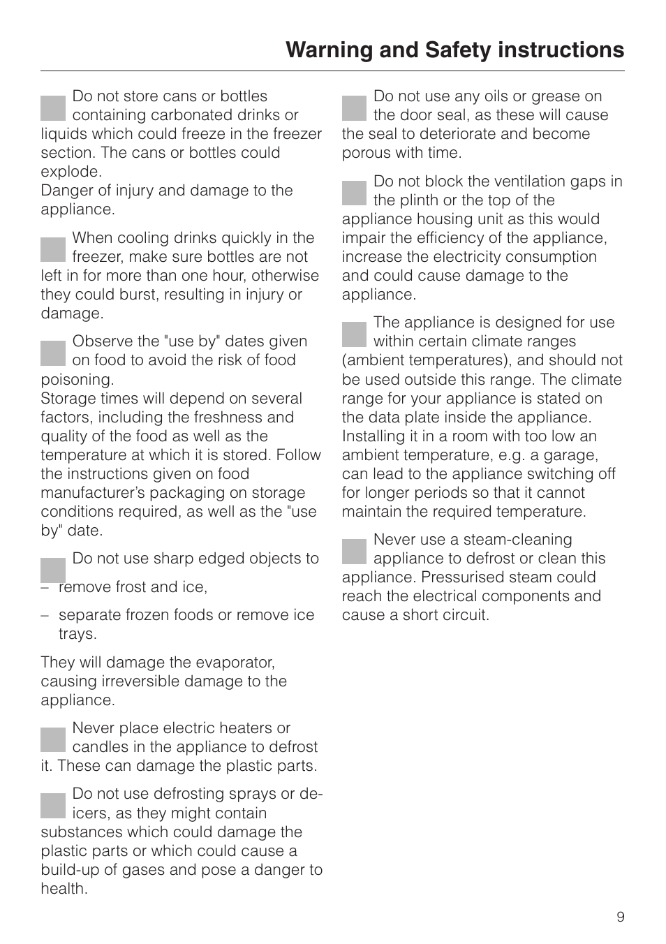 Warning and safety instructions | Miele F 456 i-3 User Manual | Page 9 / 48