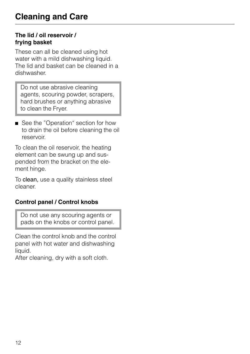 Cleaning and care | Miele KM89-2 User Manual | Page 12 / 20