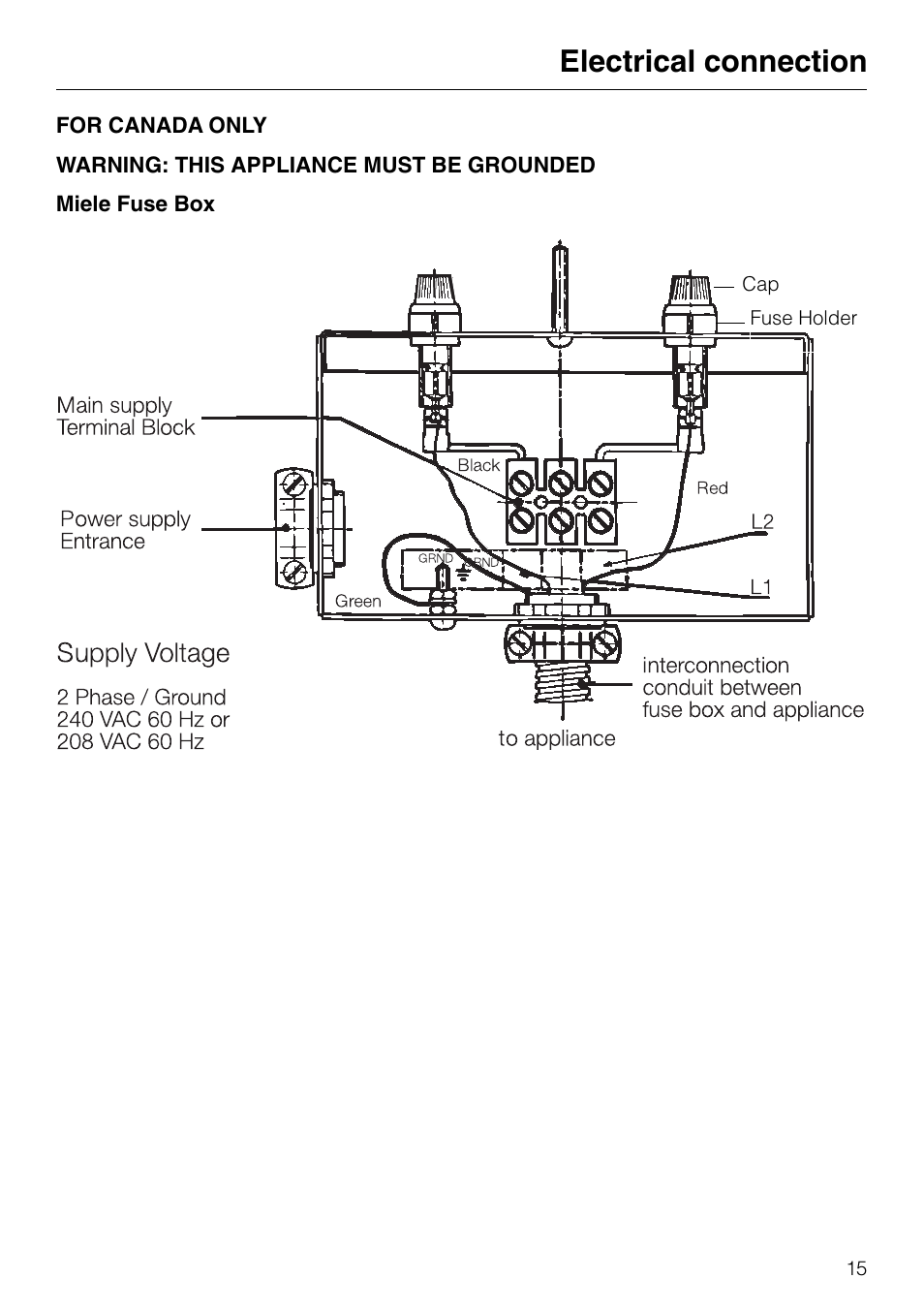 Electrical connection | Miele KM89-2 User Manual | Page 15 / 20