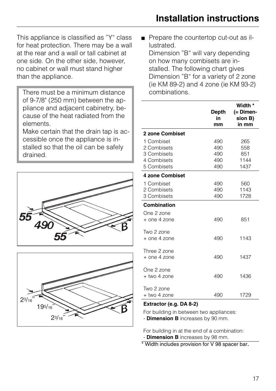 Installation instructions | Miele KM89-2 User Manual | Page 17 / 20