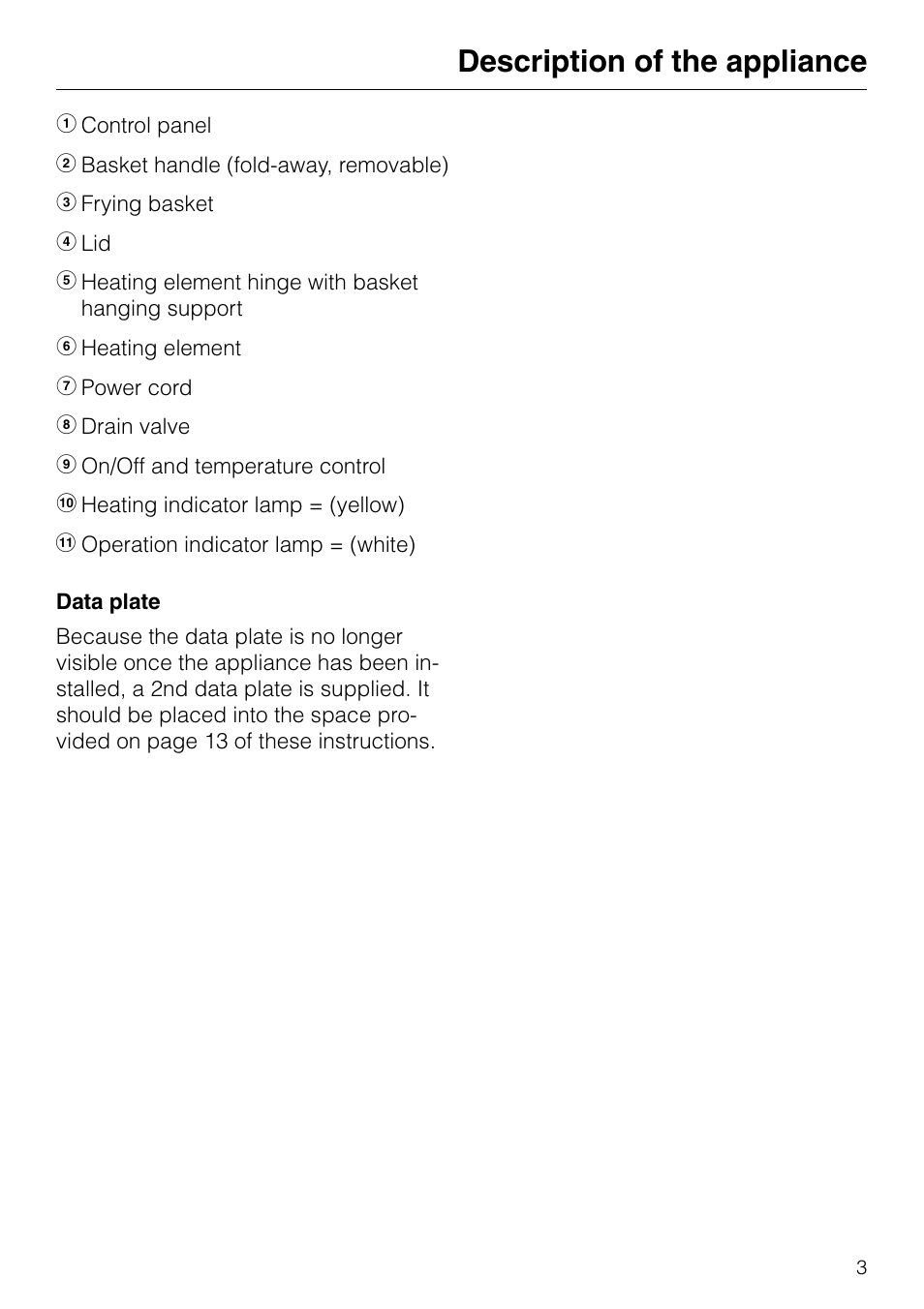 Description of the appliance | Miele KM89-2 User Manual | Page 3 / 20