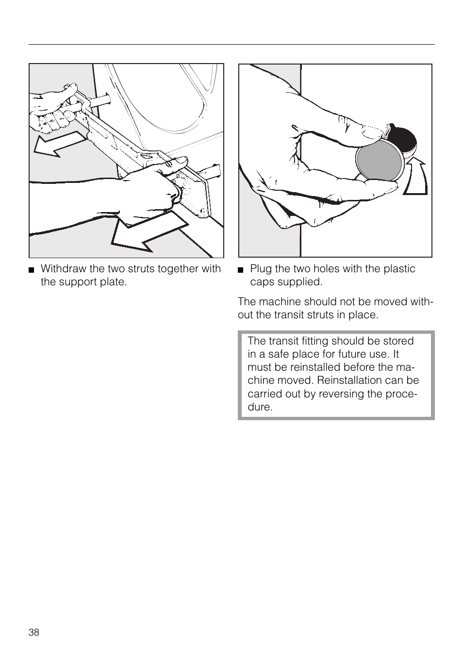 Installation instructions | Miele NOVOTRONIC W 1926 User Manual | Page 38 / 48