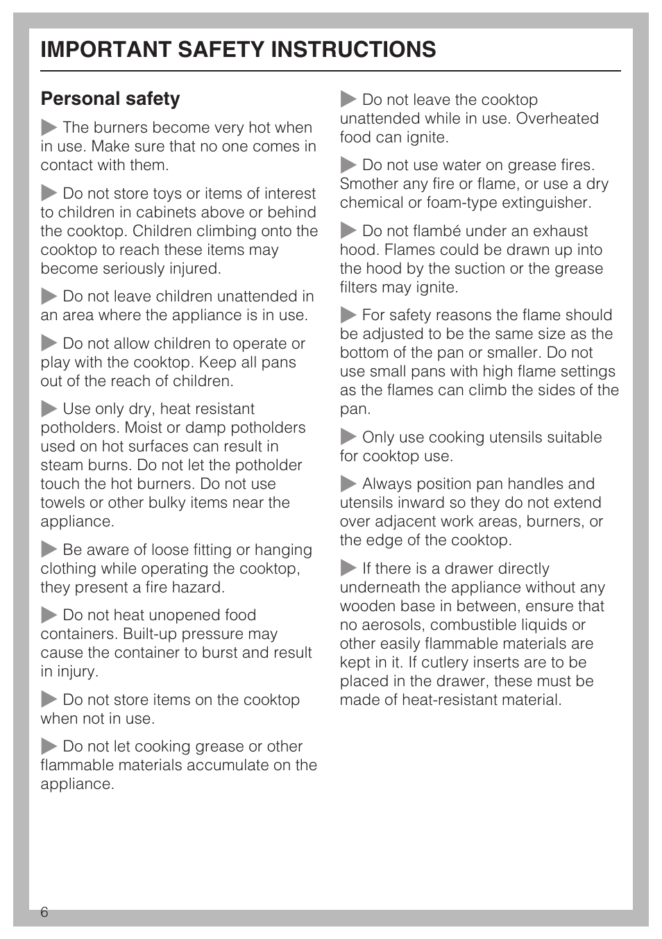 Important safety instructions | Miele KM 320 User Manual | Page 6 / 20