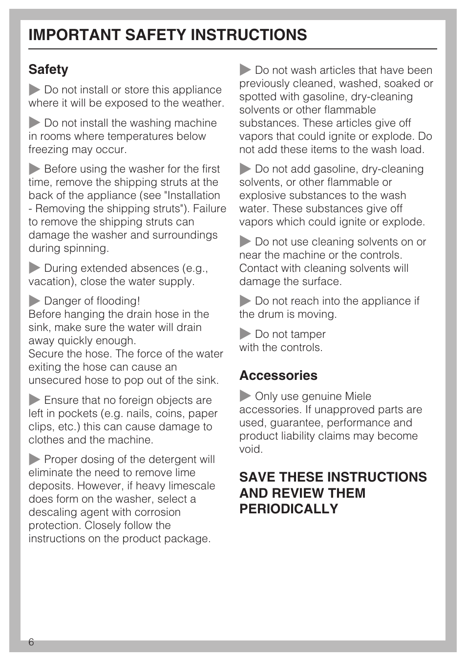 Important safety instructions | Miele TOUCHTRONIC W 4842 User Manual | Page 6 / 60