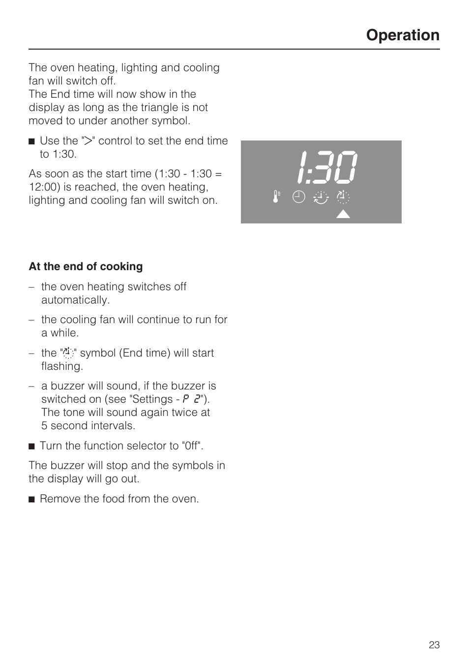 At the end of cooking 23, I:30, Operation | Miele H4742BP User Manual | Page 23 / 64