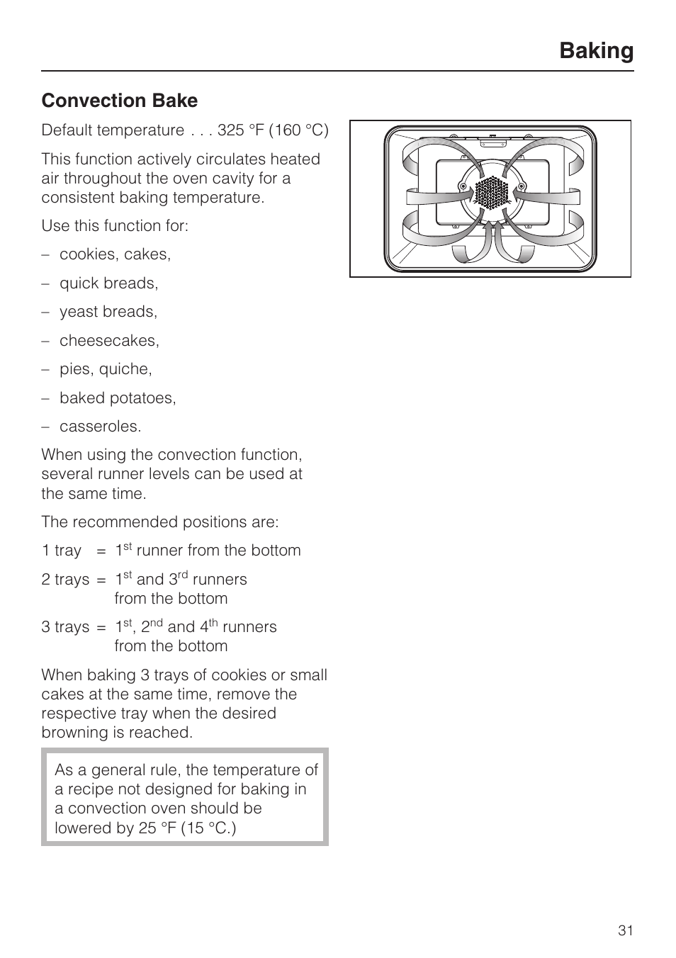 Baking, Convection bake | Miele H4742BP User Manual | Page 31 / 64