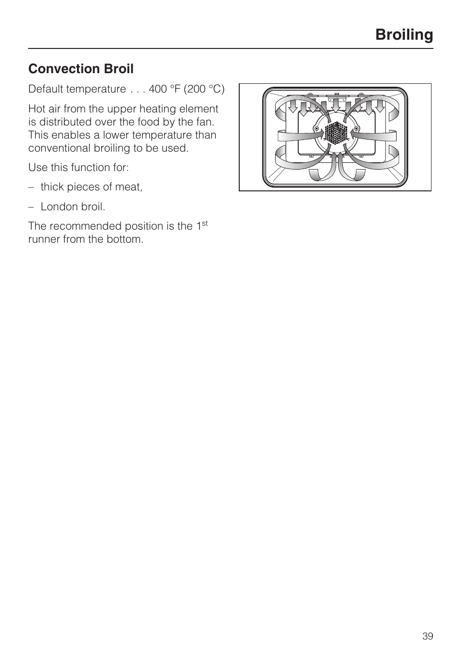 Broiling, Convection broil | Miele H4742BP User Manual | Page 39 / 64