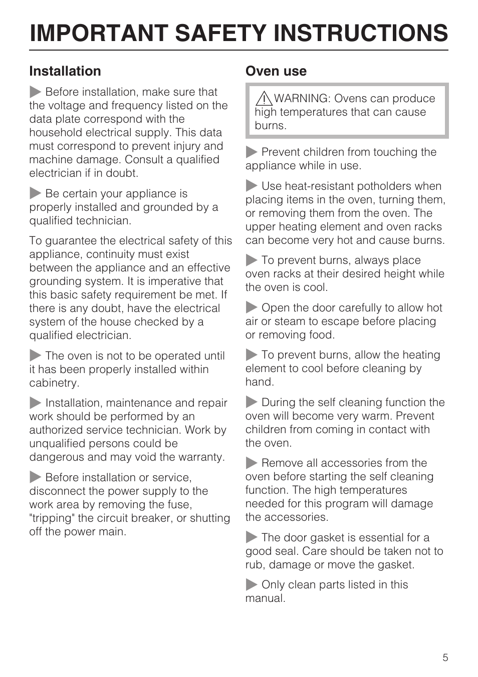 Important safety instructions | Miele H4742BP User Manual | Page 5 / 64