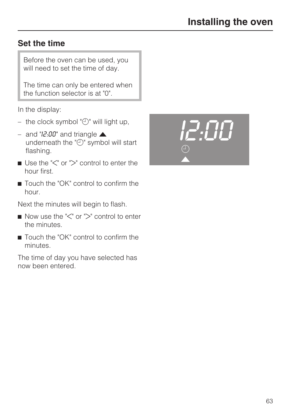 I2:00, Installing the oven | Miele H4742BP User Manual | Page 63 / 64