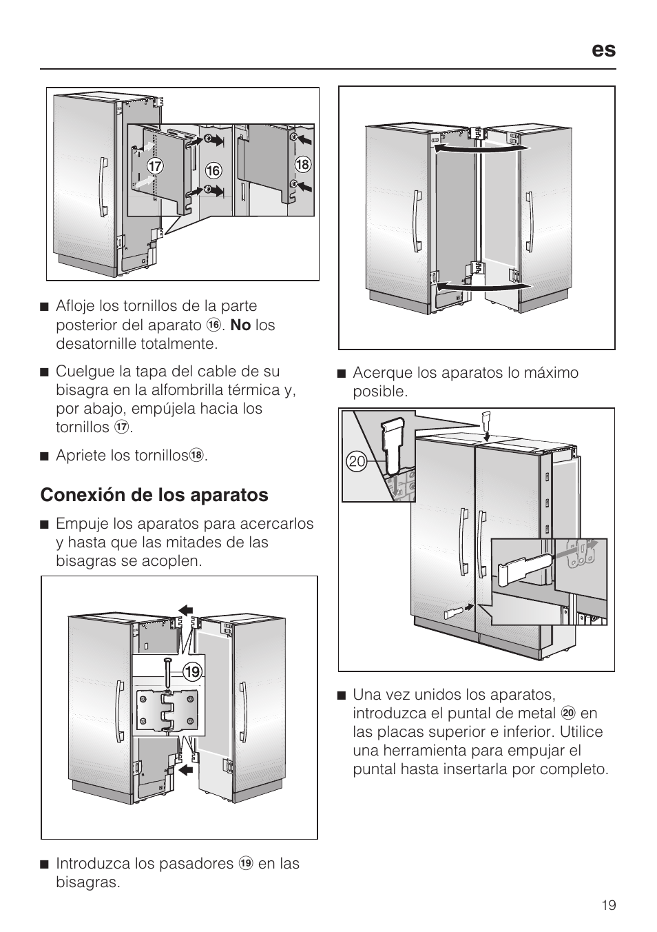 Conexión de los aparatos 19, Conexión de los aparatos | Miele 07 343 771 User Manual | Page 19 / 24