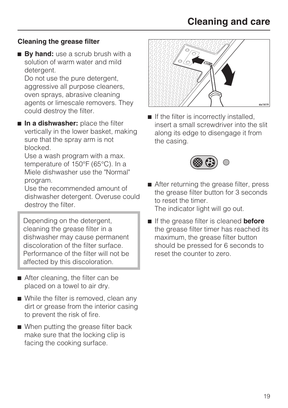 Cleaning and care | Miele DA 5100 D User Manual | Page 19 / 36