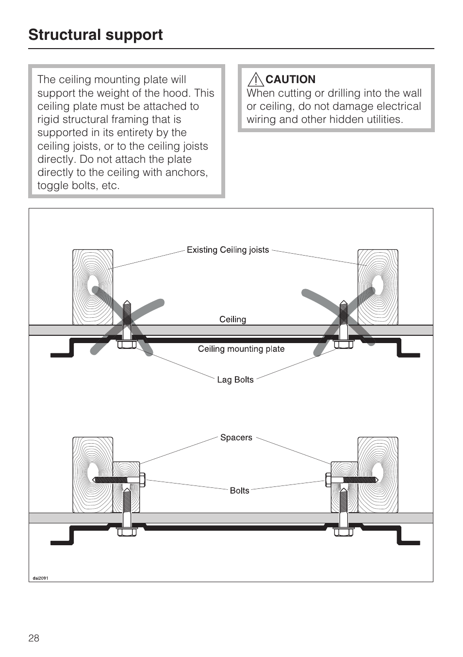 Structural support 28, Structural support | Miele DA 5100 D User Manual | Page 28 / 36