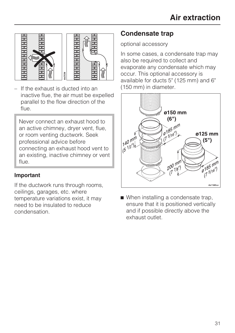 Air extraction, Condensate trap | Miele DA 5100 D User Manual | Page 31 / 36