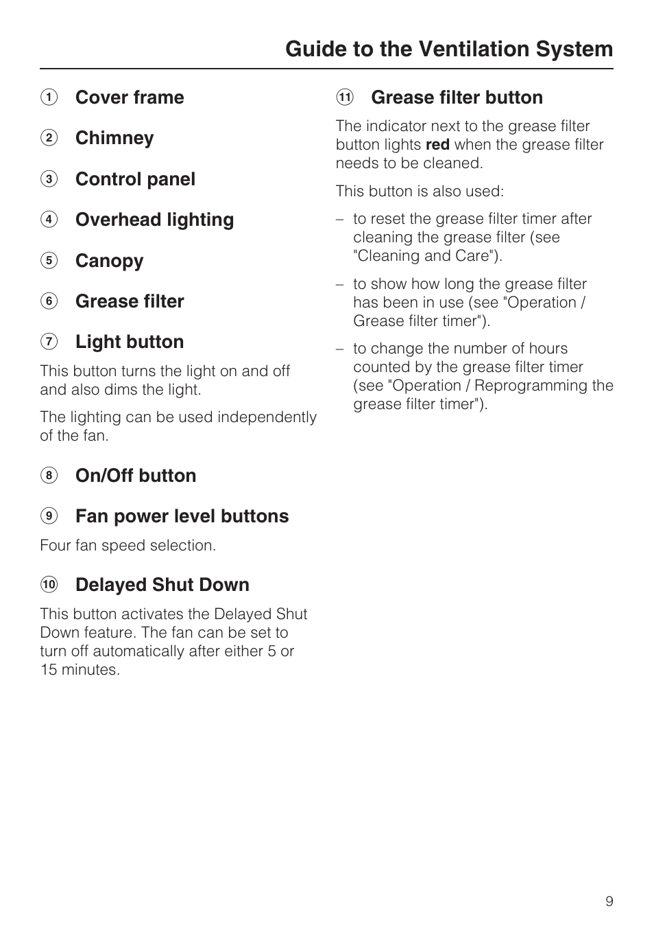 Guide to the ventilation system | Miele DA 5100 D User Manual | Page 9 / 36