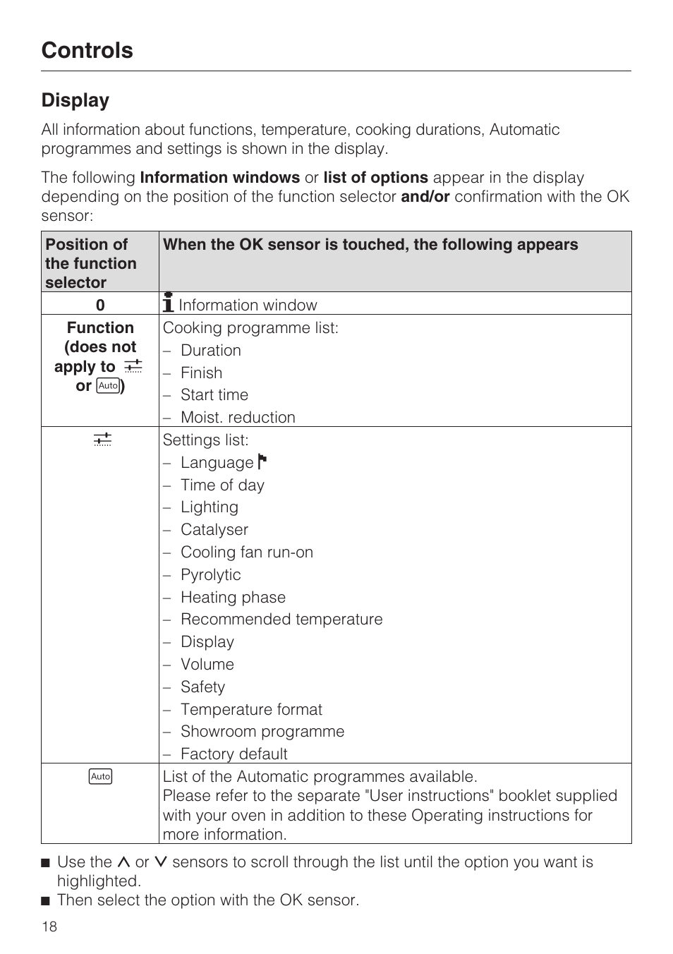 Display 18, Controls, Display | Miele H 5460-BP User Manual | Page 18 / 64