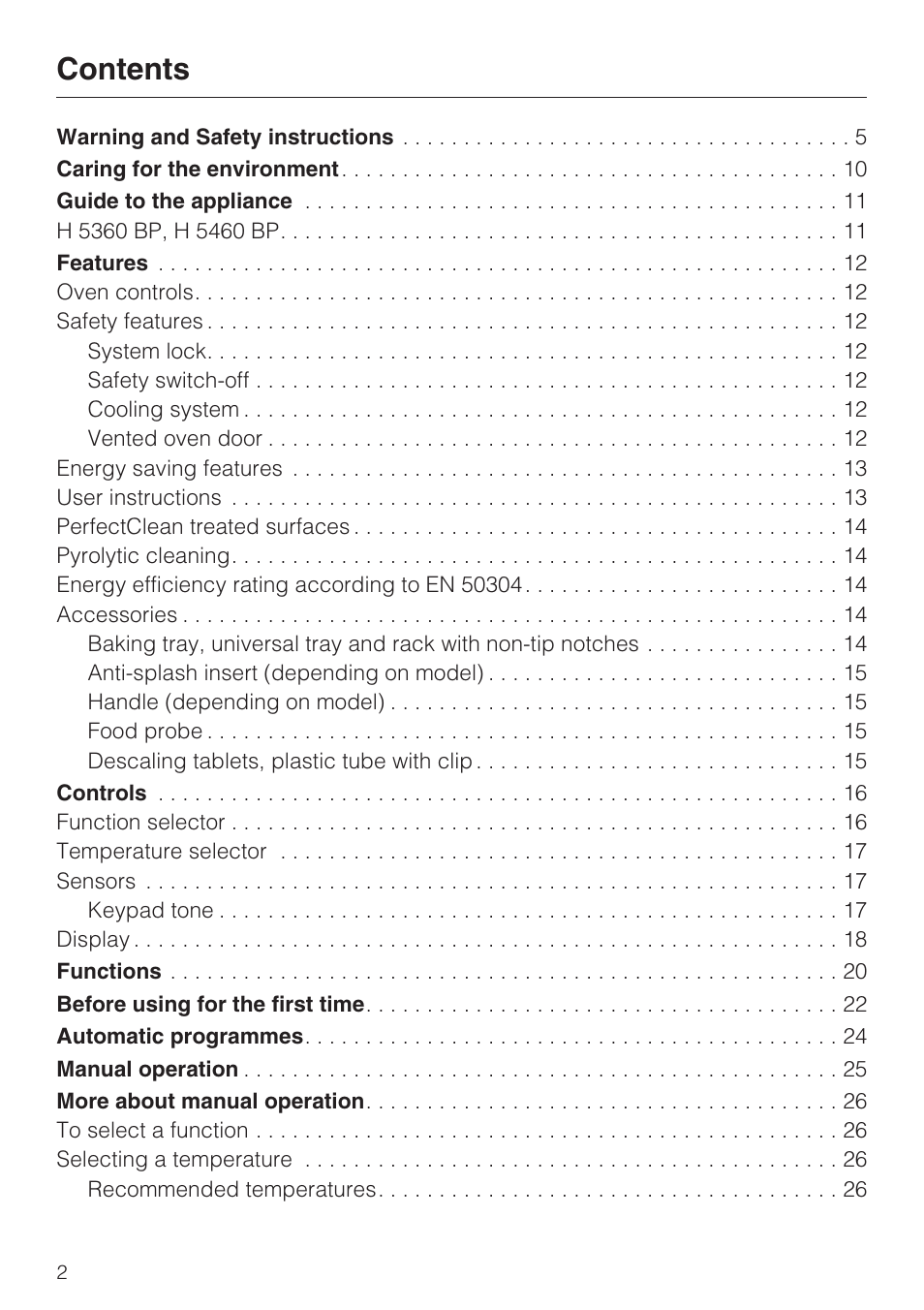 Miele H 5460-BP User Manual | Page 2 / 64